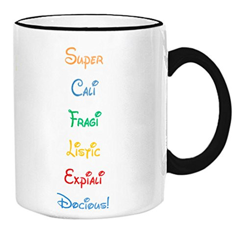 Retrospect Group "Supercalifragilistic..." Ceramic Mug, White with Black Handle and Rim