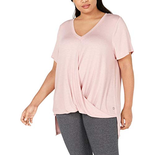 Calvin Klein Performance Womens Plus Draped V-Neck T-Shirt Pink 3X