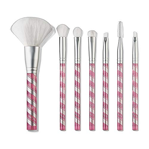 e.l.f Candy Cane 7-Piece Face  and  Eye Brush Set Makeup Brushes Include Blending Brush Eyeshadow Brush Concealer Brush and More