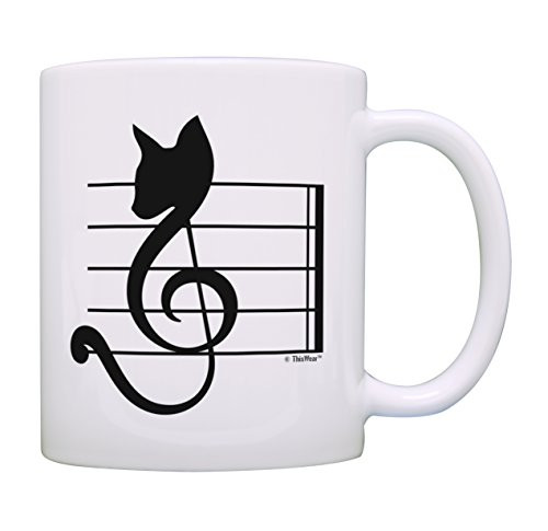 Cat Coffee Mug Musical Cat Treble Clef Mug Music Note Gifts for Musicians Gift Coffee Mug Tea Cup White
