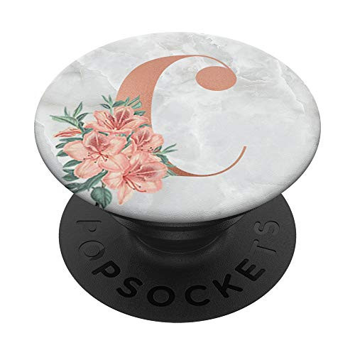 Elegant C Rose Gold Flowers Marble Initial Monogram Letter PopSockets Grip and Stand for Phones and Tablets
