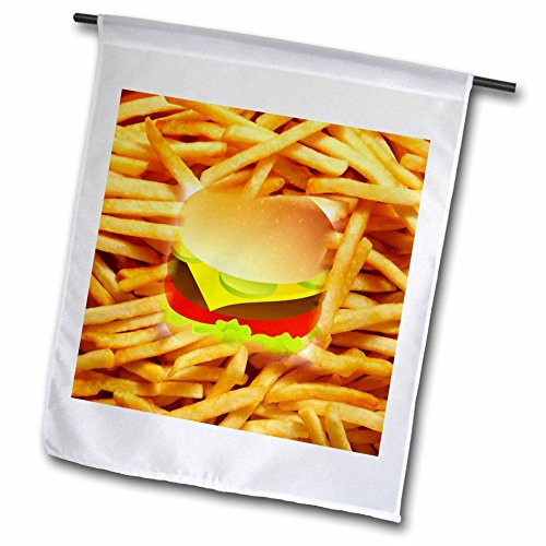 3dRose fl_58529_1 Cheeseburger N Fries Garden Flag 12 by 18-Inch