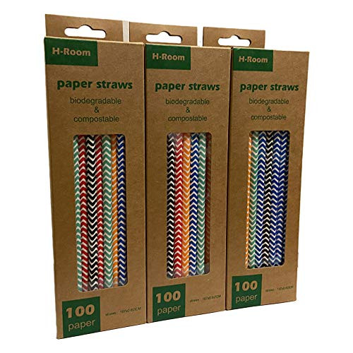 Paper Drinking Straws?Biodegradable Drinking Straws- 100 multicolor Wave Pattern Straws for Party Supplies Birthday Wedding Decorations and Holiday Celebrations