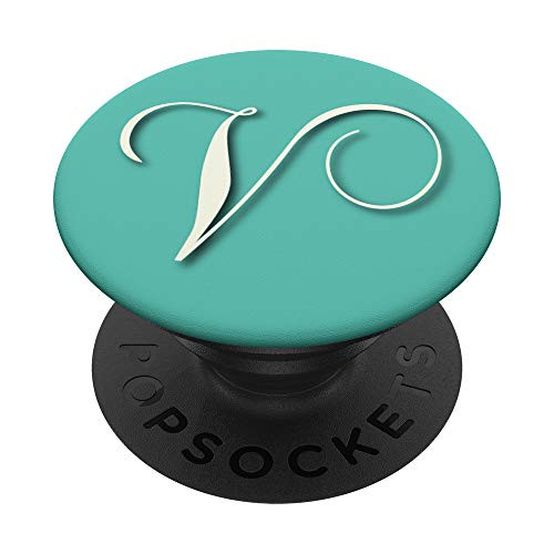 V Teal and Cream Initial Letter Monogram by RHO Custom PopSockets Grip and Stand for Phones and Tablets