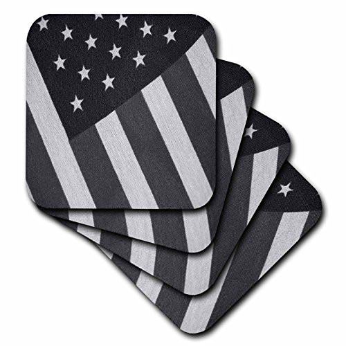 3dRose cst_14169_2 Cloth American Flag Black N White-Soft Coasters Set of 8