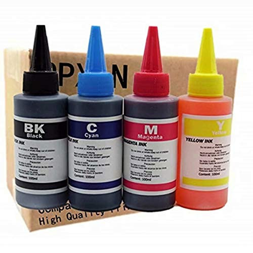 Printer Ink Dye Ink BlackCyanMagentaYellow Universal Refill Ink Kits Suit for Eposn for Canon for HP for Brother for Lexmark for Samsung for Dell for Kodak All Inkjet Printer 100ML 1Set 4 Pcs