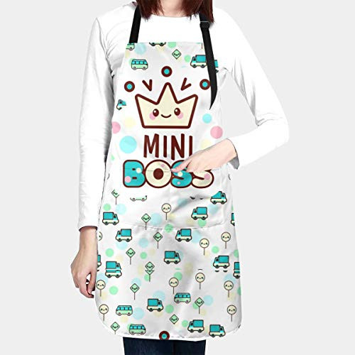 NW Colorful Crown Aprons for Women Cooking Baking Waterproof Kitchen Apron with 2 Pockets and Adjustable Neck  and  Long Ties
