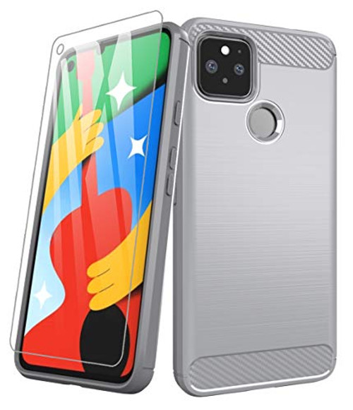 Aliruke Case for Google Pixel 4A 5G Case with Tempered Glass Screen Protector Slim Shockproof TPU Bumper Cover Flexible Lightweight Protective Phone Cases for Google Pixel 4A 5G 2020 Gray