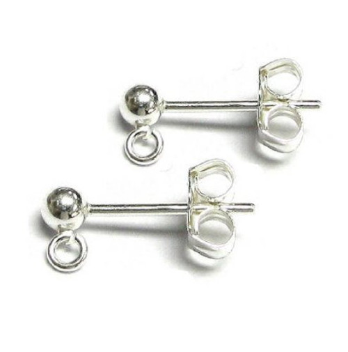 6 pcs  3 pairs.925 Sterling Silver 3mm Ball Stud Earring Loop Ring  and  Post w earnuts  clutches Findings
