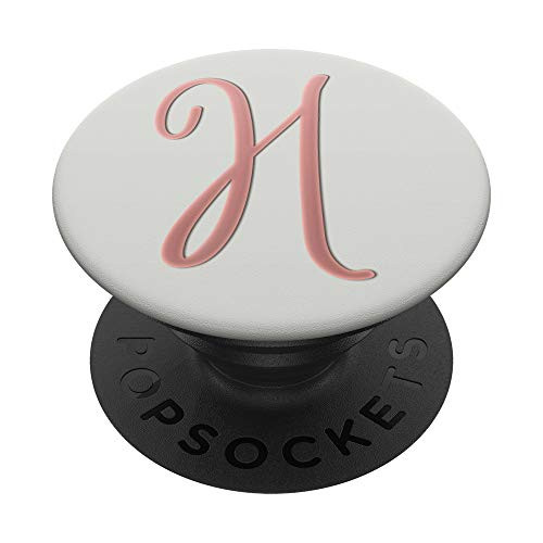Golden Rose Pink Initial Letter H On Silver White PopSockets PopGrip Swappable Grip for Phones  and  Tablets