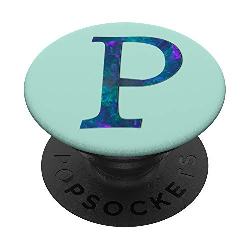 Teal Blue Purple Initial Letter P On Mint Green PopSockets PopGrip Swappable Grip for Phones  and  Tablets