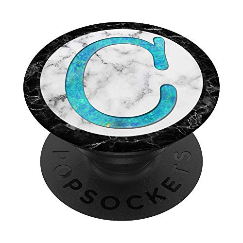 Blue Green Letter C On White Gray Black Marbled Look PopSockets PopGrip Swappable Grip for Phones  and  Tablets