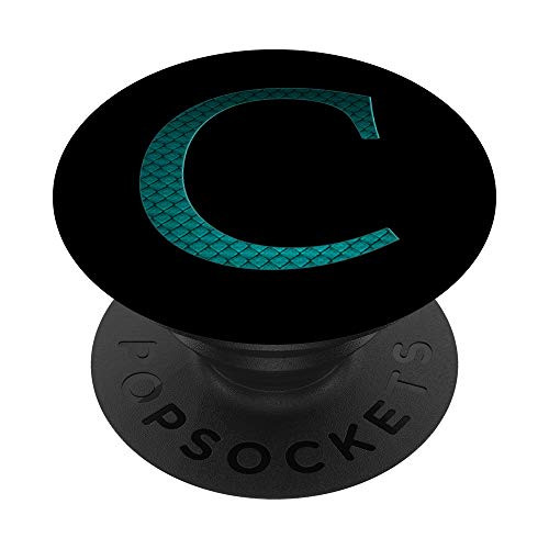 Teal and Cyan Letter C Monogram On Black PopSockets PopGrip Swappable Grip for Phones  and  Tablets