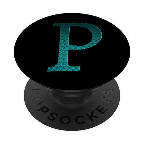 Teal and Cyan Letter P Monogram On Black PopSockets PopGrip Swappable Grip for Phones  and  Tablets