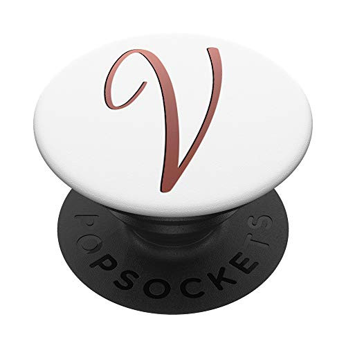 Rose Pink Letter V Monogram On White PopSockets PopGrip Swappable Grip for Phones  and  Tablets