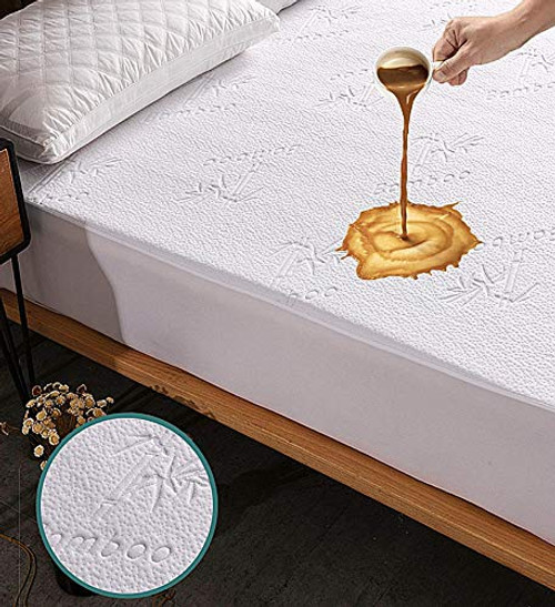 NV PURSHCLE Bamboo Waterproof Mattress Protector 3D Air Fabric Ultra Soft Breathable Mattress Pad Cover Comfort  and  Protection Phthalate  and  Vinyl-Free Noiseless. Queen 60inchX80inch White