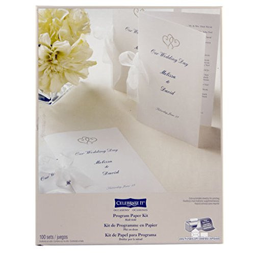 Wedding Occasions Half-Fold Program Paper Kit White with Platinum Hearts by Celebrate It