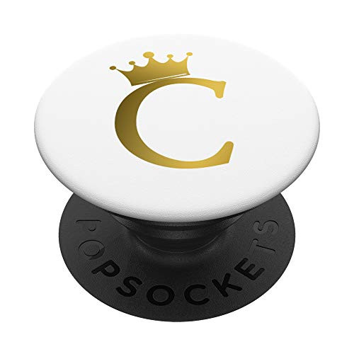 Crown Gold Letter C Initial Monogram White PopSockets PopGrip Swappable Grip for Phones  and  Tablets