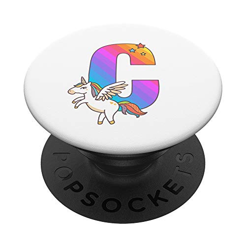 Unicorn Monogram Letter C Initial Cute Girls Birthday Gift PopSockets Grip and Stand for Phones and Tablets