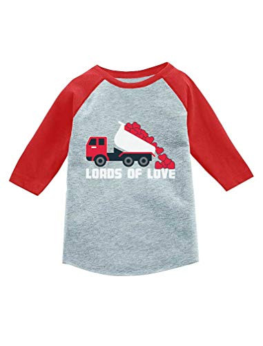 Valentines Day Dump Truck Loads of Love 34 Sleeve Baseball Jersey Toddler Shirt 56 Red