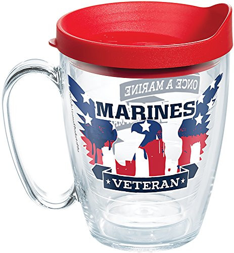 Tervis 1278949 Marines Veteran Tumbler with Wrap and Red Lid 16oz Mug, Clear