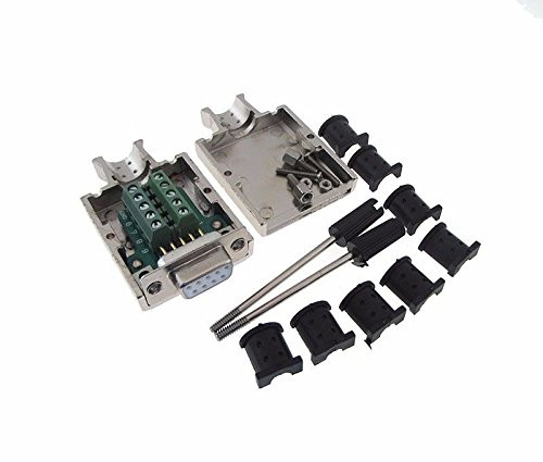 DB9 Female Breakout Board D-Sub connector wTwo Piece Metal Backshells Hoods