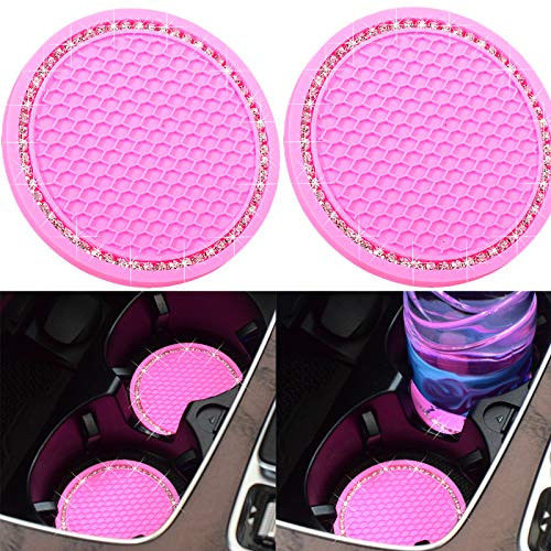 DBlosp Universal Vehicle Bling Cup Holder Insert Coaster Car Interior Accessories-2.75 inch Silicone Anti Slip Crystal Rhinestone Car Coaster-Universal Pack of 2 Pink
