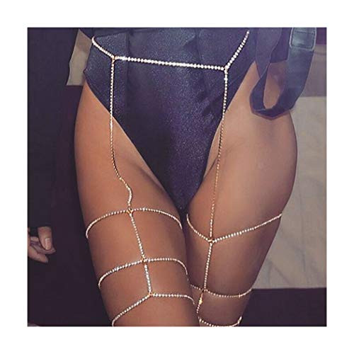 Yokawe Boho Crystal Thigh Chain Gold Layered Nightclub Waist Chains Summer Beach Rhinestone Body Chain Jewelry for Women and Girls