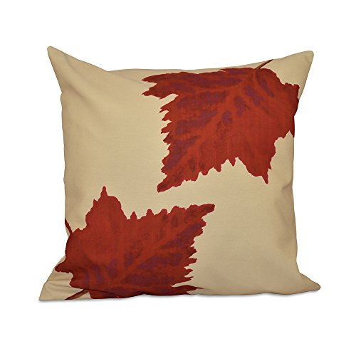 E by design PFN337YE4-16 Dancing Leaves Flower Print Pillow 16inch x 16inch Gold