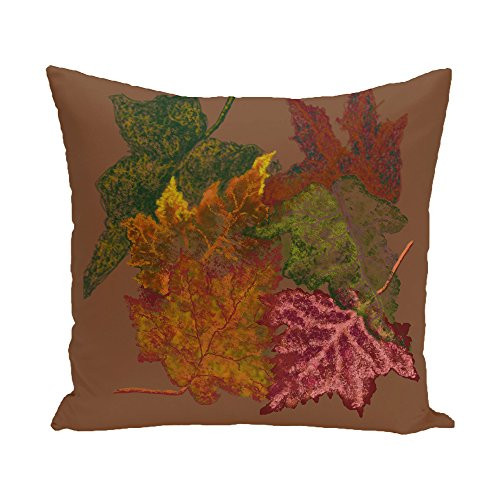 E by design PFN336BR4-16 Autumn Leaves Flower Print Pillow 16inch x 16inch Brown