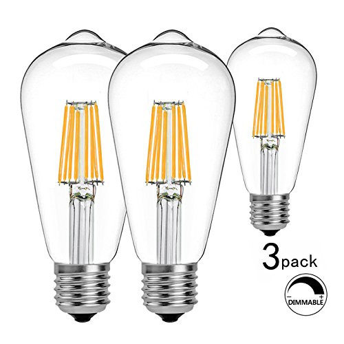 AieII ST64 LED Edison Bulb 8W (80W Equivalent) 2700K Warm White Glow, 800LM, 110V, E26 Medium Base Dimmable, 360 Degree Beam Angle, Pack of 3