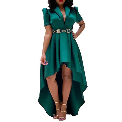 VERWIN Short Sleeve V-Neck Asymmetric High Waist Womens Day Dress Pullover Plain Midi Dress Maxi Dress Medium Turquoise