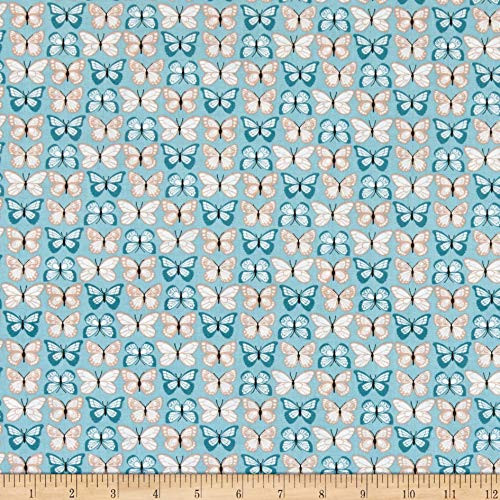 Poppie Cotton Wanderings Flutter Blue Quilt Fabric By The Yard