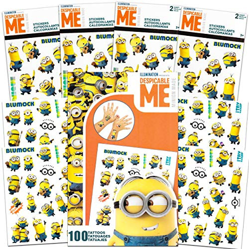 Despicable Me Minions Sticker and Tattoos Party Favors Super Set Bundle ~ 200 Minions Temporary Tattoos and Stickers Minions Party Supplies