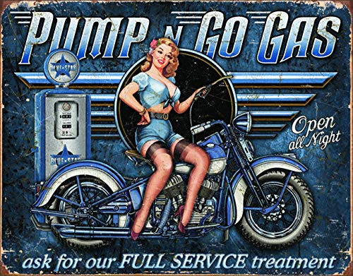 MAIYUAN Pump N Go Gas Metal Tin Sign Vintage Wall Art Craft for Decorating 12 x 8 inches