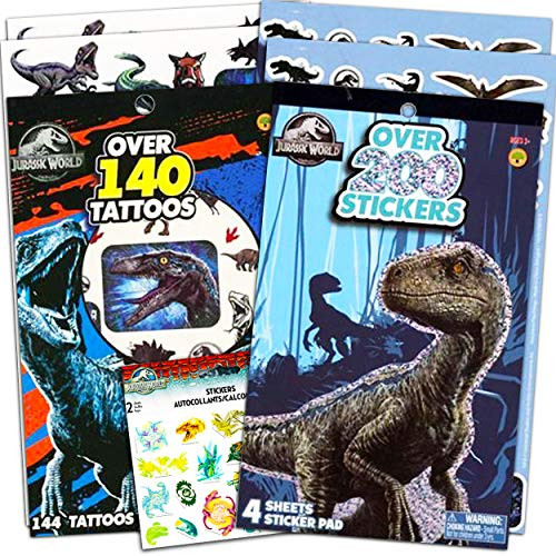 Jurassic World Stickers and Dinosaur Tattoos Party Favor Pack Over 200 Stickers and 140 Temporary Tattoos