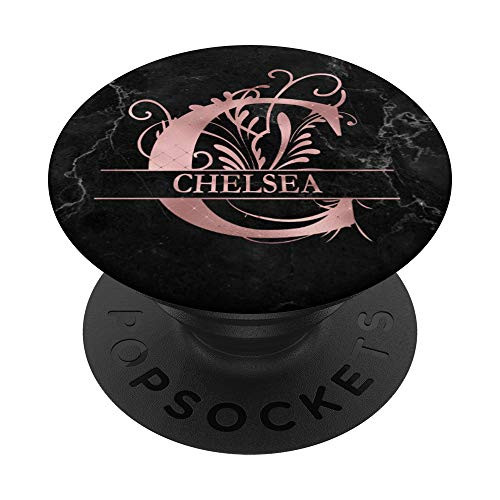 C Chelsea Name Rose Pink Boho Floral Initial Monogram PopSockets Grip and Stand for Phones and Tablets