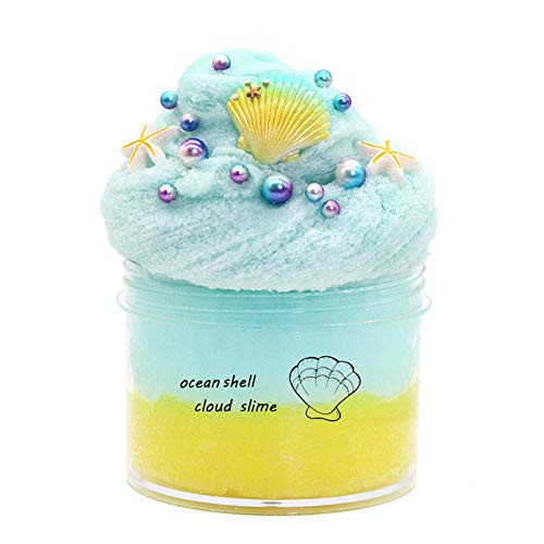 Dongshop Fluffy Cloud Slime Soft Stretchy Slime Charms Stress Relief Toy Scented DIY Slime Sludge Party Favors Seashell Slime for Girls Boys Kids Adults 200MLYellow Green