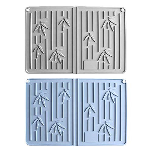 Silicone Dish Drying Mats - Kitchen Drying Mat -Sink Mat - Dish Draining Mat - Silicone Trivet Mat - Countertop Mat - Heat Resistant Trivet -Non-Slip Dish Drainer Mat-13.77inch X 9.05inch by Dorihom2 pack