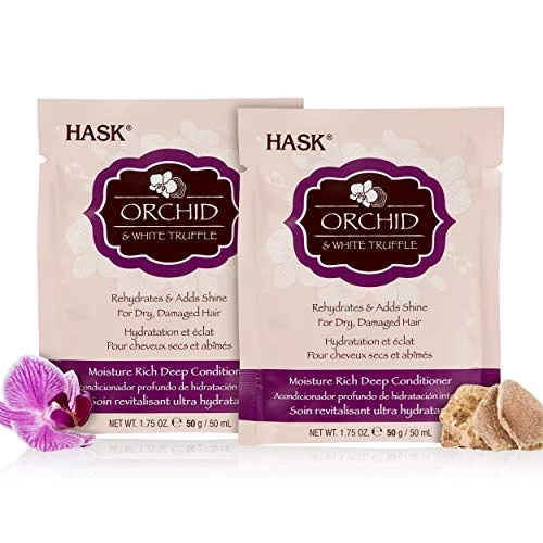HASK Beauty ORCHID AND WHITE TRUFFLE Moisturizing Deep Conditioner Treatments for all hair types color safe gluten free sulfate free paraben free - Pack of 2