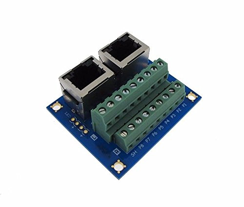 Dual RJ45 Ethernet Connector Breakout Board wLED Screw terminals 180 Vertical