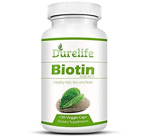 Biotin Supplement 120 Count High Potency 5000 mcg by Durelife Biotin is Perfect for Hair Growth and Strong Nails and Glowing Skin