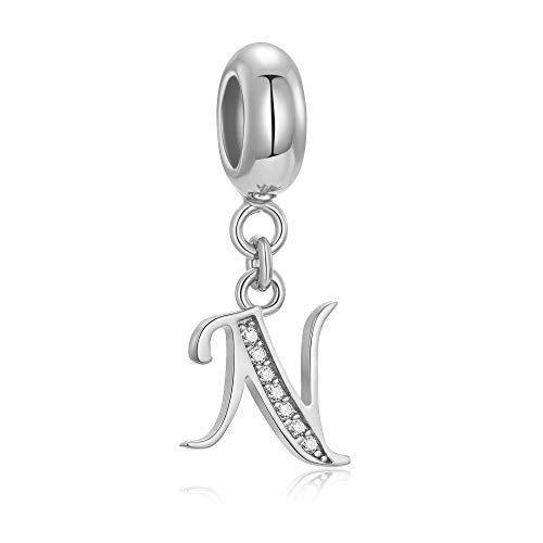 925 Sterling Silver Initial A-Z Letter Alphabet Charms Beads fits Pandora Bracelet Letter N