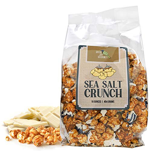 Green Jay Gourmet Popcorn - White Chocolate Sea Salt Crunch Caramel Popcorn - Handmade  and  Fresh Caramel Corn w White Chocolate  and  Sea Salt - Great Gift for Chocolate Lovers - 16 Ounce