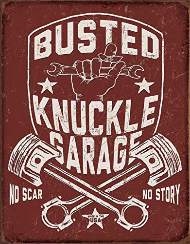 Desperate Enterprises Busted Knuckle Garage Shield Tin Sign 12.5inch W x 16inch H