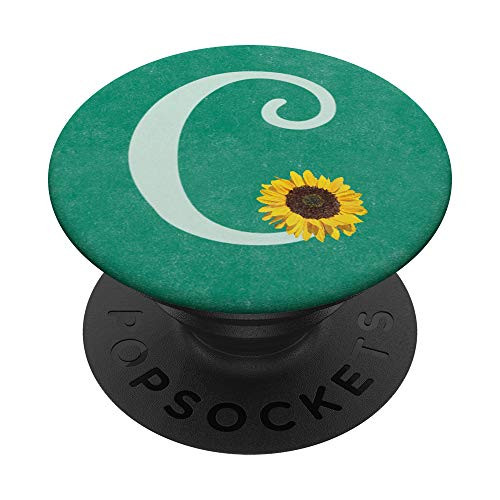 Letter C teal sunflower monogram floral initial C for girls PopSockets Grip and Stand for Phones and Tablets