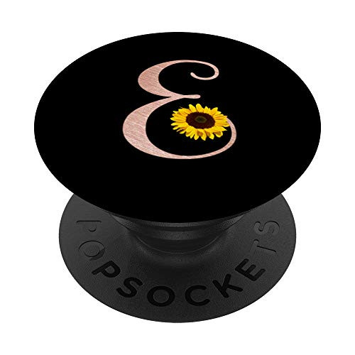 Letter E rose pink sunflower monogram initial E for girls PopSockets Grip and Stand for Phones and Tablets