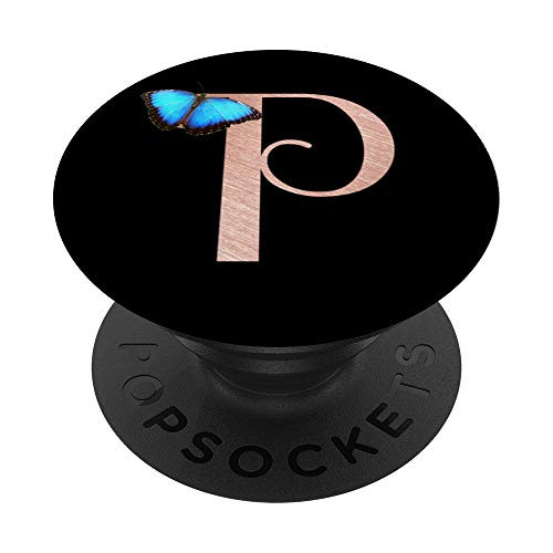 Letter P rose pink blue butterfly monogram initial P PopSockets Grip and Stand for Phones and Tablets