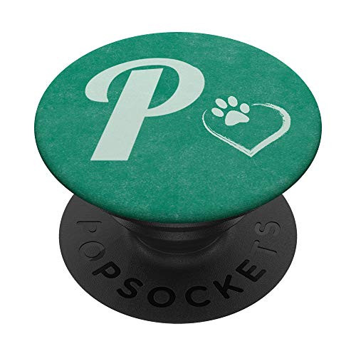 Letter P teal and cat dog paw with heart monogram initial P PopSockets Grip and Stand for Phones and Tablets