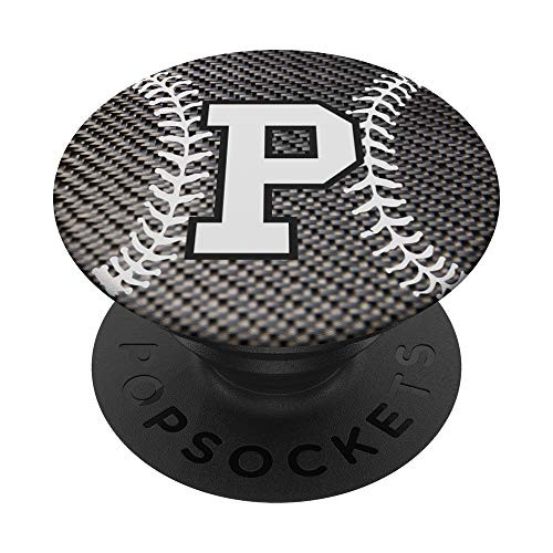 Baseball letter P black and white monogram initial P PopSockets Grip and Stand for Phones and Tablets